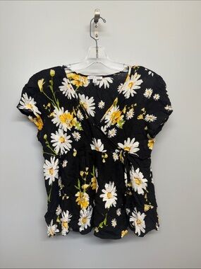 Anthro Patrons of Peace Black Floral Daisy Wrap Blouse
